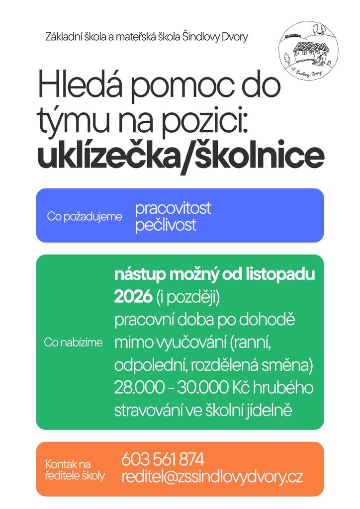 Hledáme posilu do týmu - ZŠ a MŠ Šindlovy Dvory